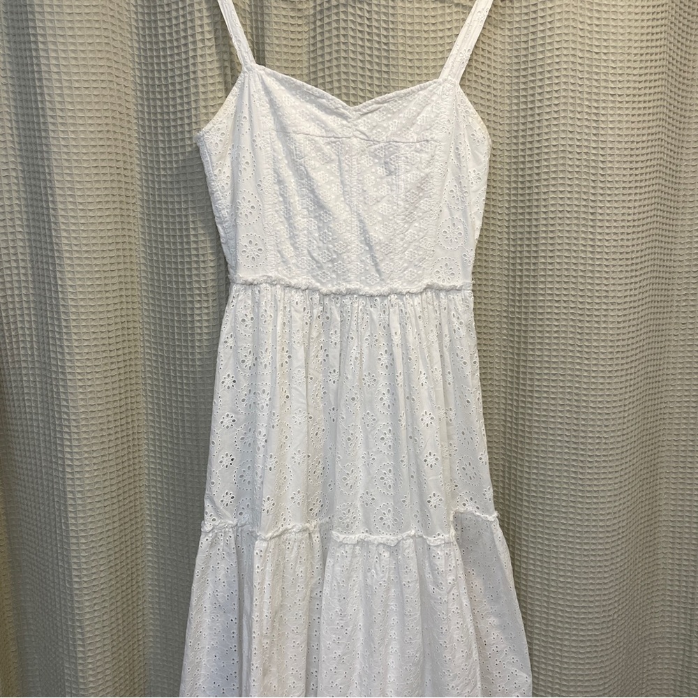 Vintage Ralph Lauren White Midi Eyelet Dress Size Small​